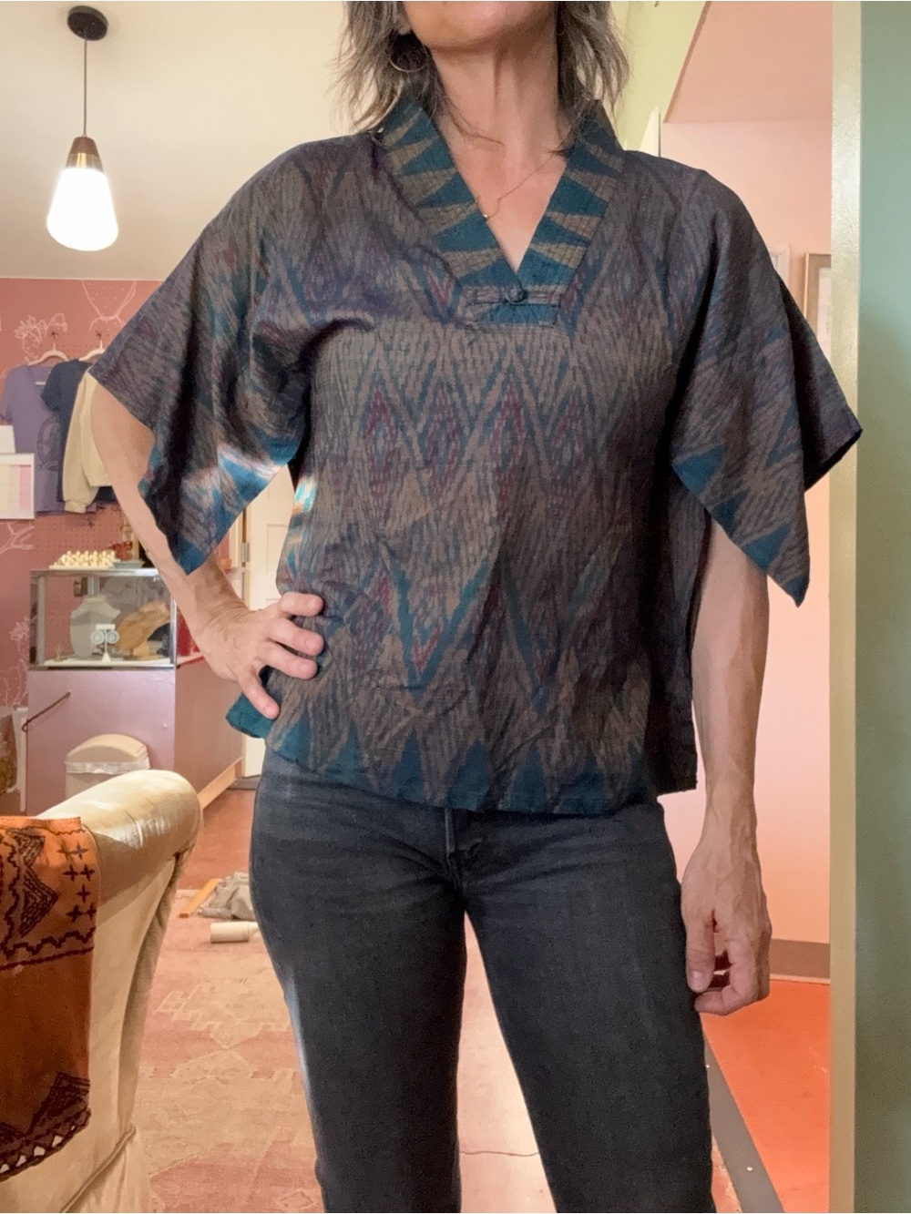 Handmade silk ikat kimono top from Thailand NWOT size small